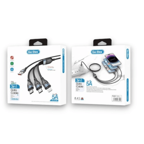Go-Des - Dual USB-C 3 in 1 Fast Cable Nylon Braided - 1200MM (GD-UC801)