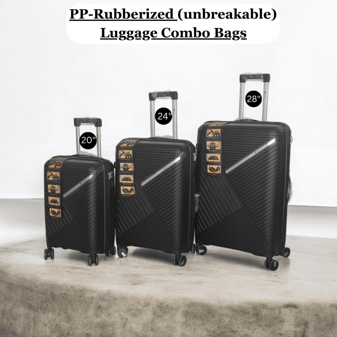 Unbreakable Premium quality Travel PP (Rubberized) Suit Case Bags , 3pcs set Combo Trolly Luggage Bags - Black