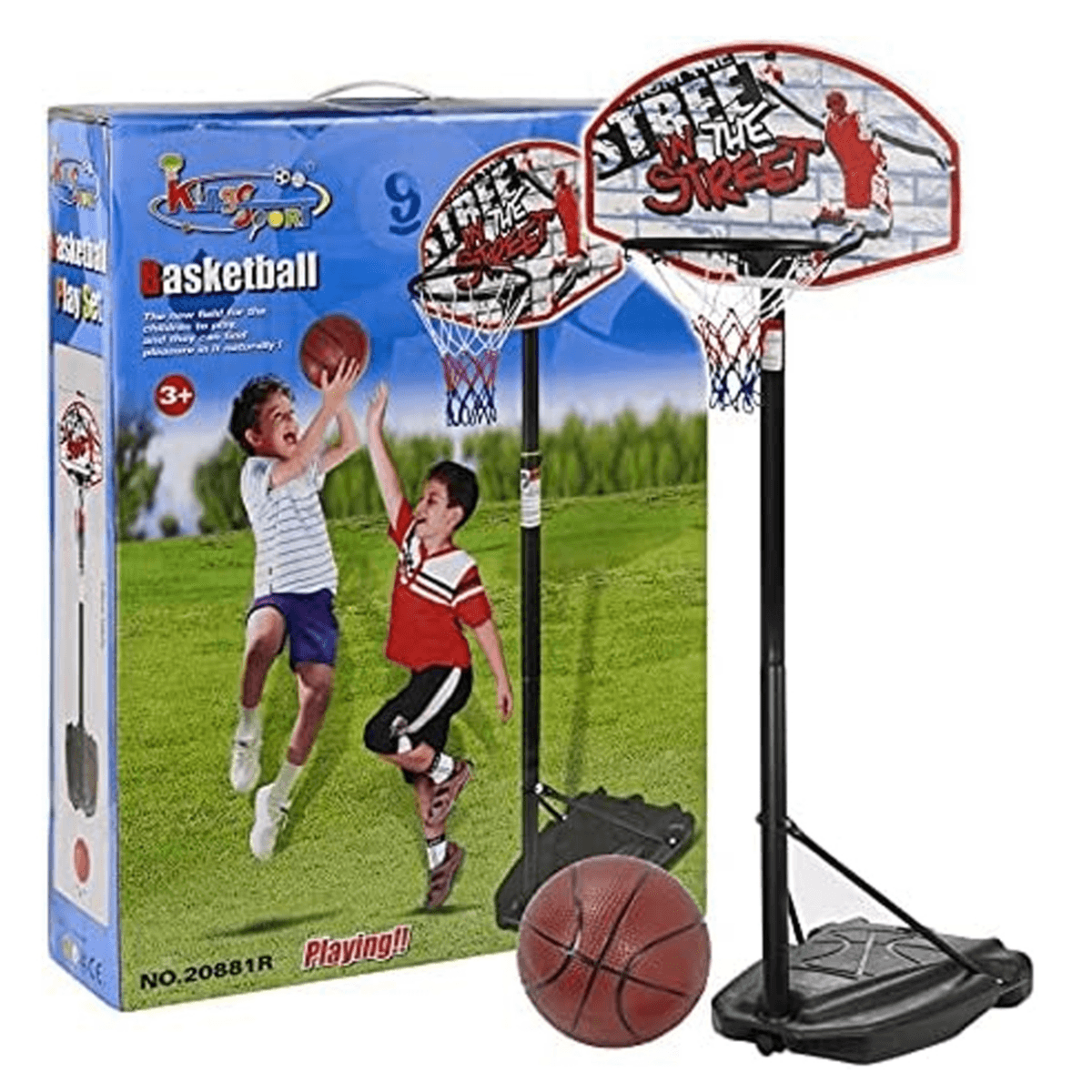 20881R Toyshine 180Cm Full Size Basketball Hoop With Height Adjustment Net, Basketball