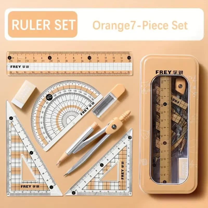 7 Pieces/box Ruler Set Compass Triangle Ruler School (Yellow)