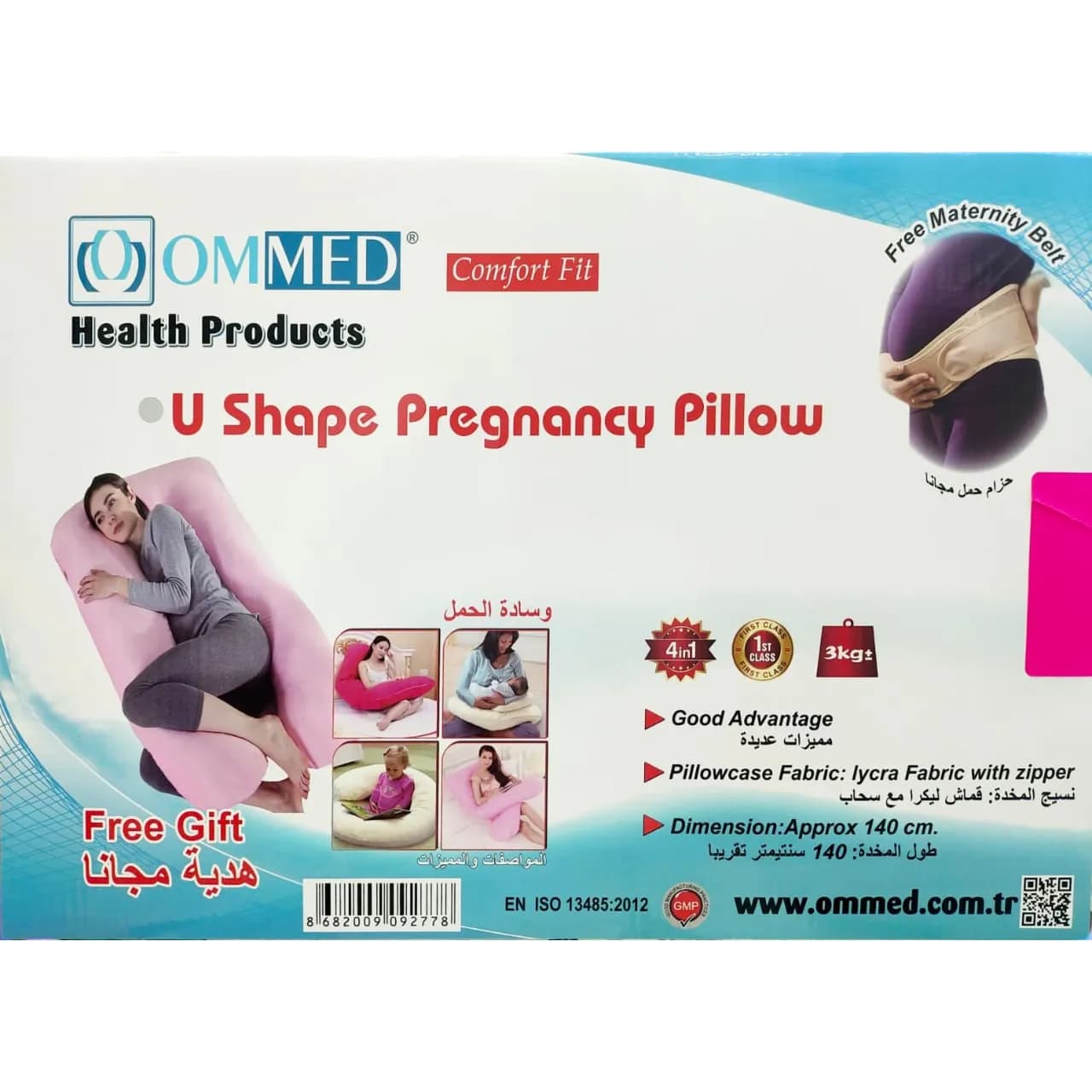 Ommed U Shape Pregnant Pillow With Free Maternity Belt