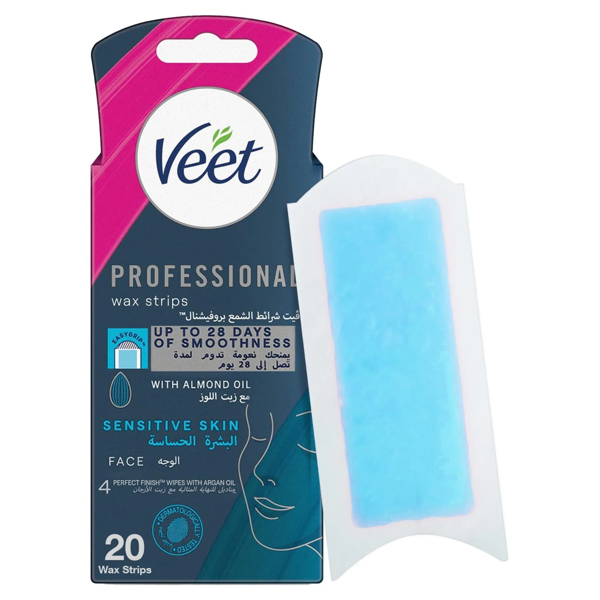 Veet Easy Gel Facial Wax Strips With Almond Oil & Cornflower Scent For Sensitive Skin 1 Pack