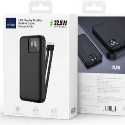 Wiwu Led Display 22.5W 10000Mah Power Bank With Built-In Cable  black