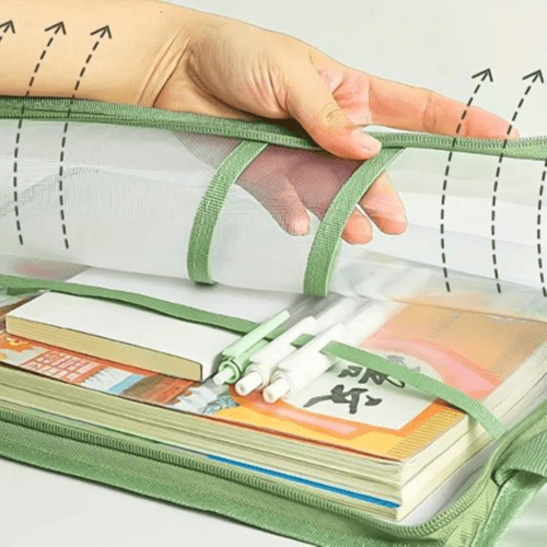 Transparent PVC File Organizer Bag with 180-Degree (Green)