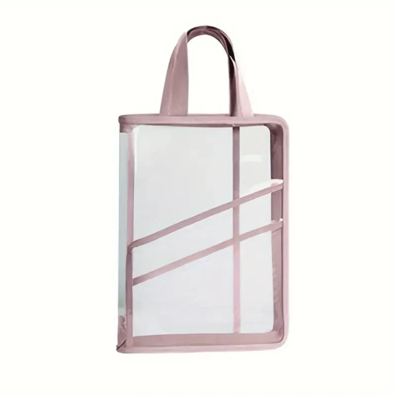 Transparent PVC File Organizer Bag with 180-Degree (Pink)