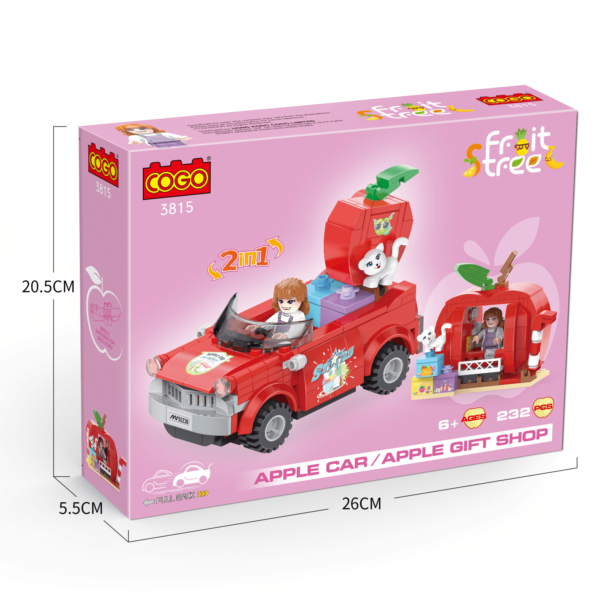 Apple Car (Fruit Street Series) / 2 Different Form In 1 / Pull-back Vehicle