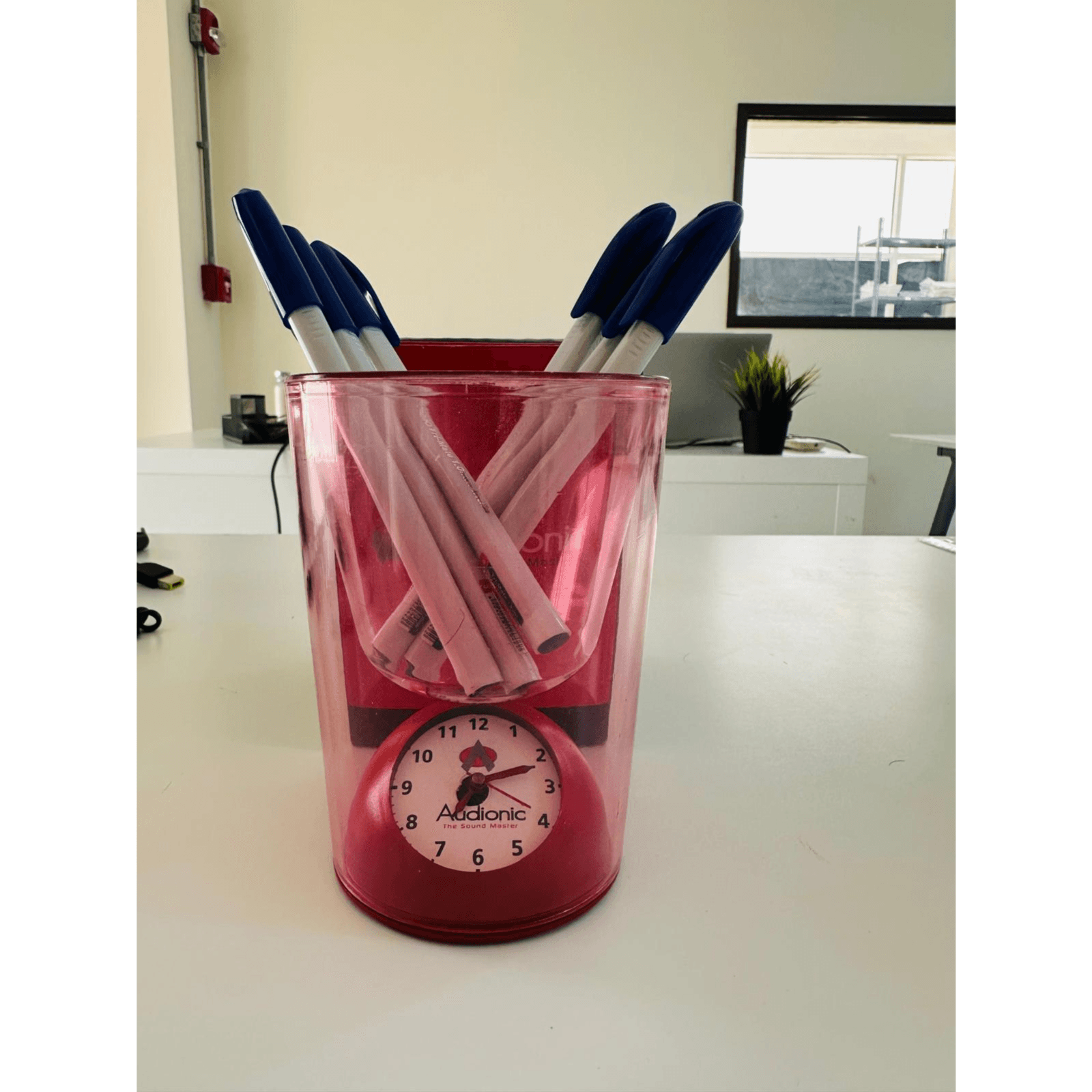 Audionic Pen Holder with Clock Red
