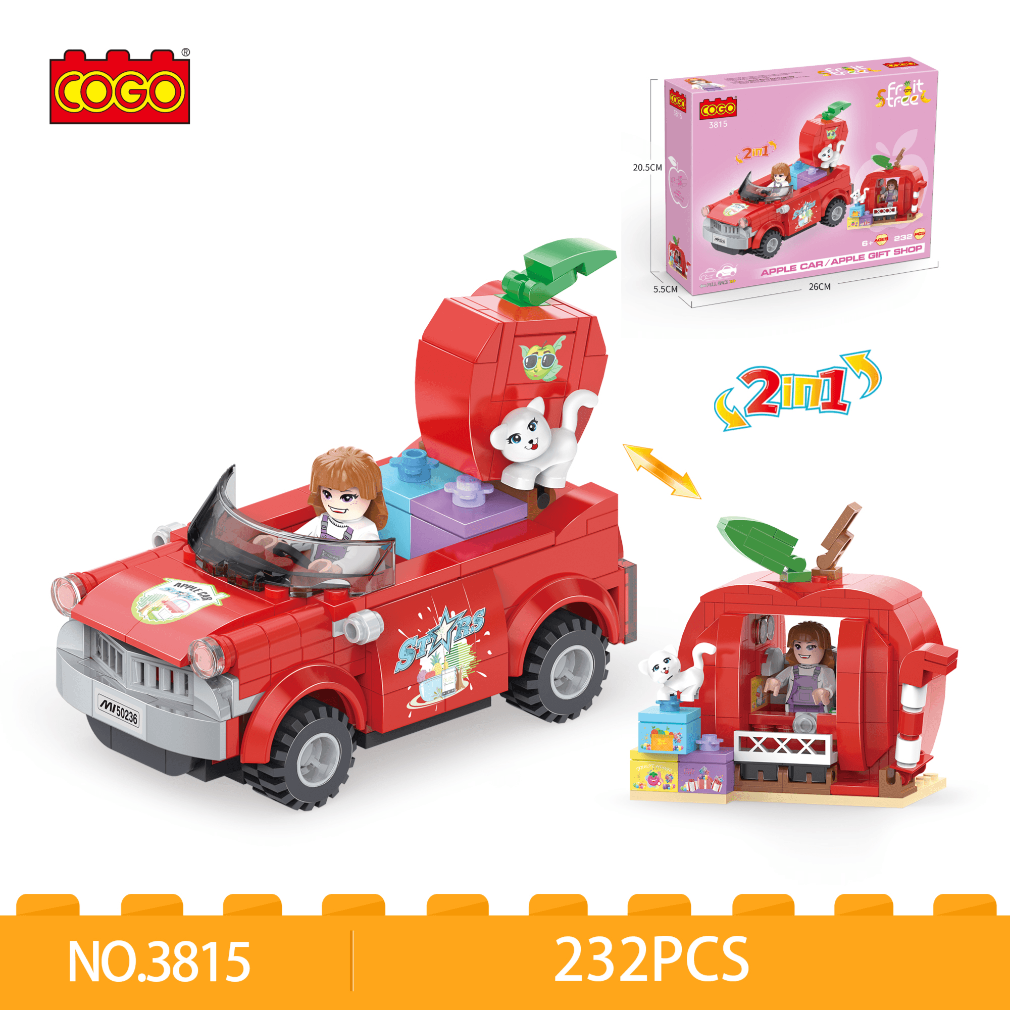 Apple Car (Fruit Street Series) / 2 Different Form In 1 / Pull-back Vehicle