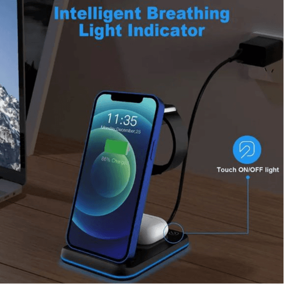 Foldable 3 In 1 Wireless Charger (Black)
