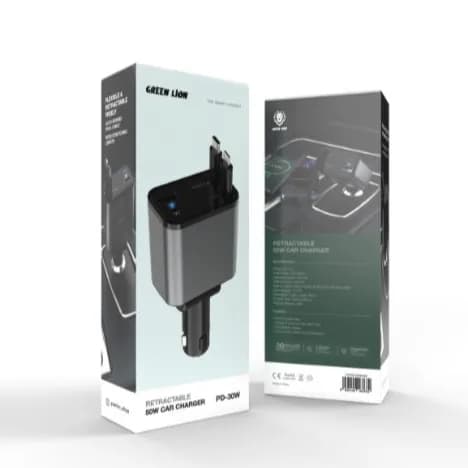 Green Lion Retractable 50W Car Charger- Black