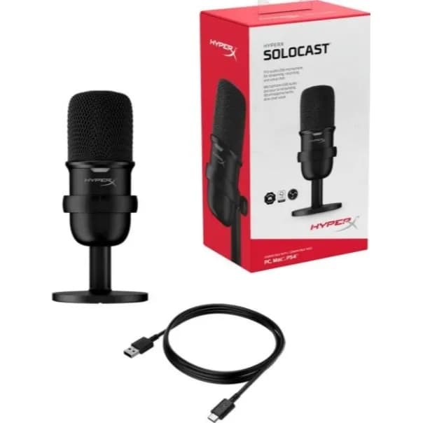 HyperX SoloCast USB Condenser Microphone, for PC, PS4, PS5, and Mac, Faucet-to-Silence Sensor, Cardioid Polar Pattern, Ideal for Gaming, Streaming, Podcasts, Twitch, YouTube, Discord