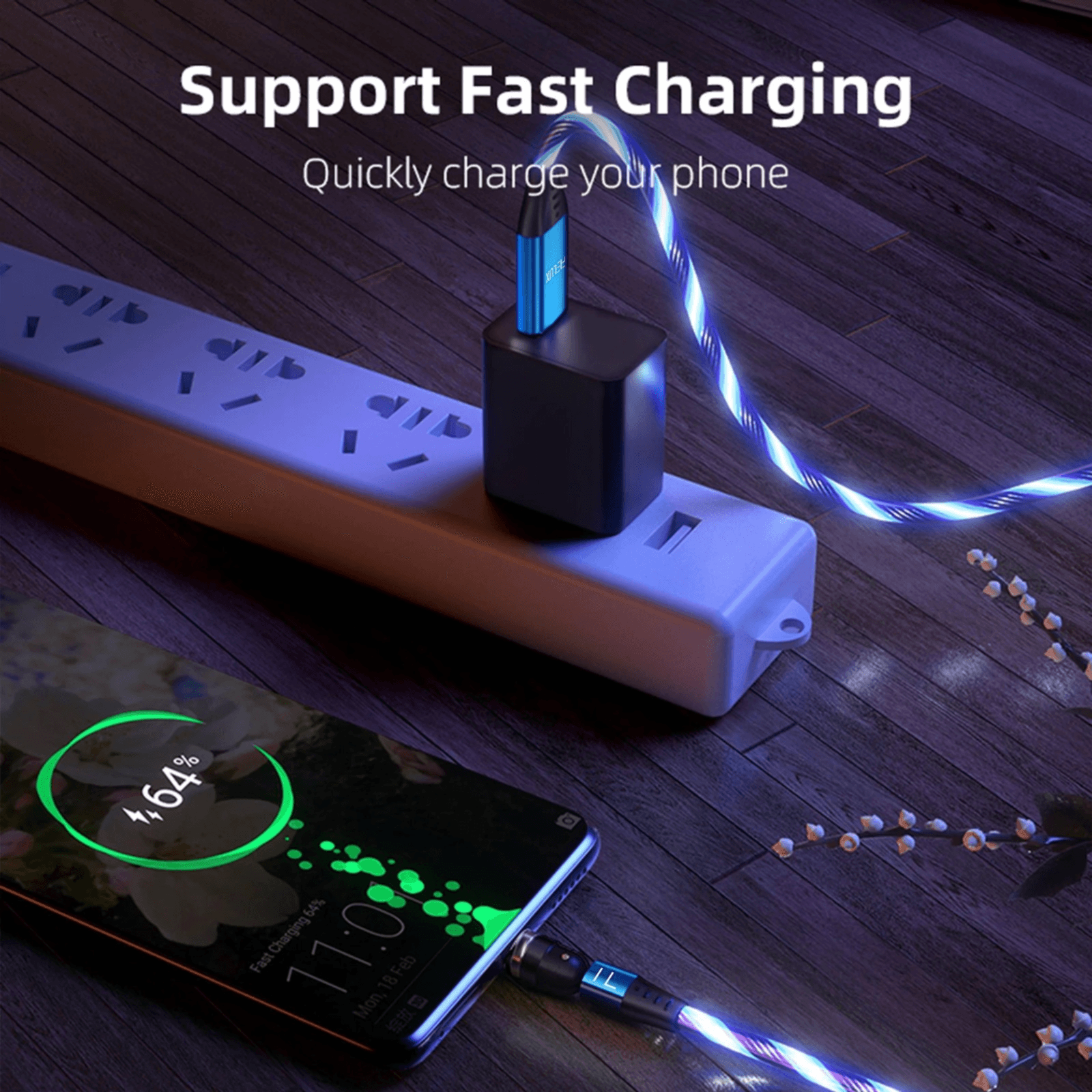 Led Luminous Fashion Fast Charging Multipel Heads (blue)
