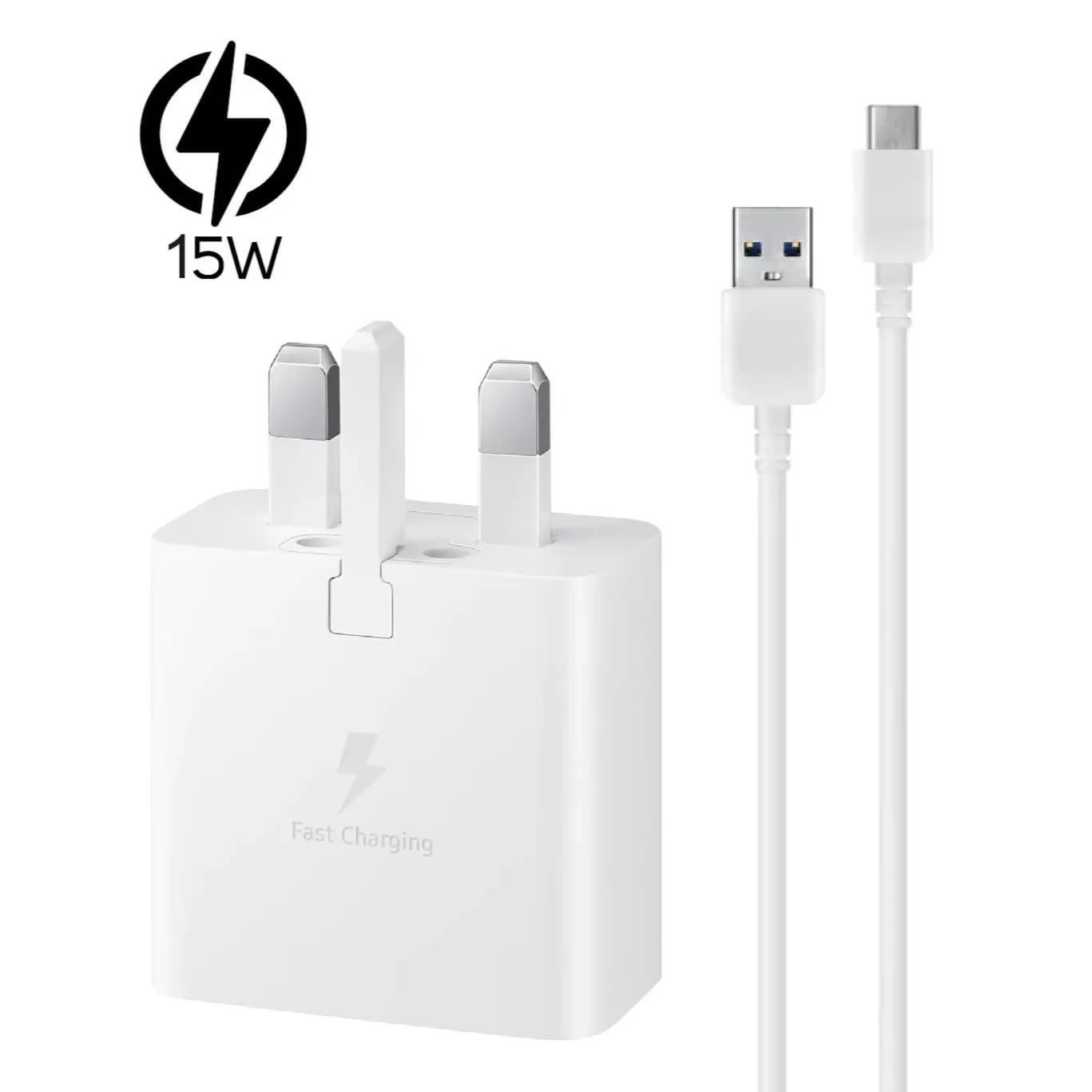 SAMSUNG CHARGER 15W WITH USB-A TO C CABLE WHITE