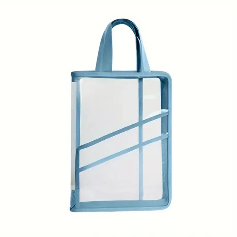 Transparent PVC File Organizer Bag with 180-Degree (Blue)