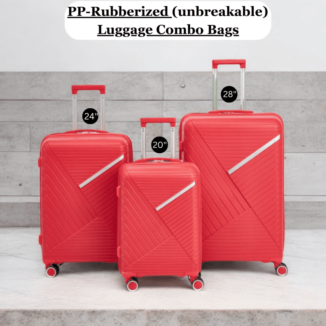 Unbreakable Premium quality Travel PP (Rubberized) Suit Case Bags , 3pcs set Combo Trolly Luggage Bags - Red