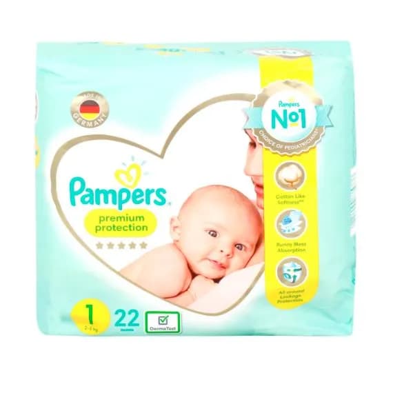 Pampers Premium Protection S1 (2-5 Kg) , Baby Diaper - 22'S (PCP)