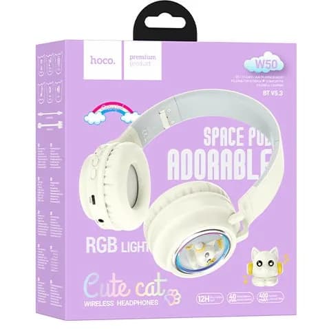 Bluetooth Headphone RGB Light - Hoco W50 Milky white