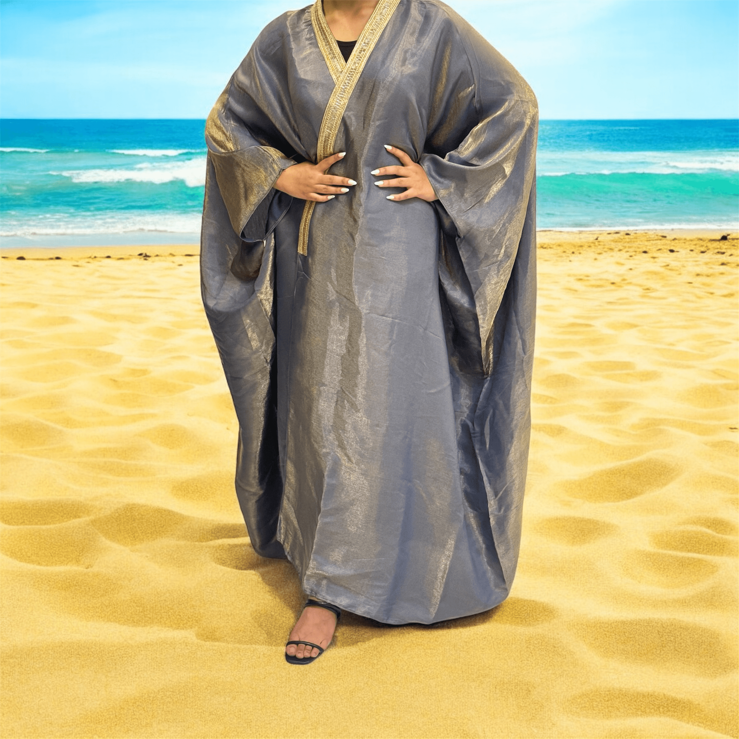Bluish gray glossy Abaya