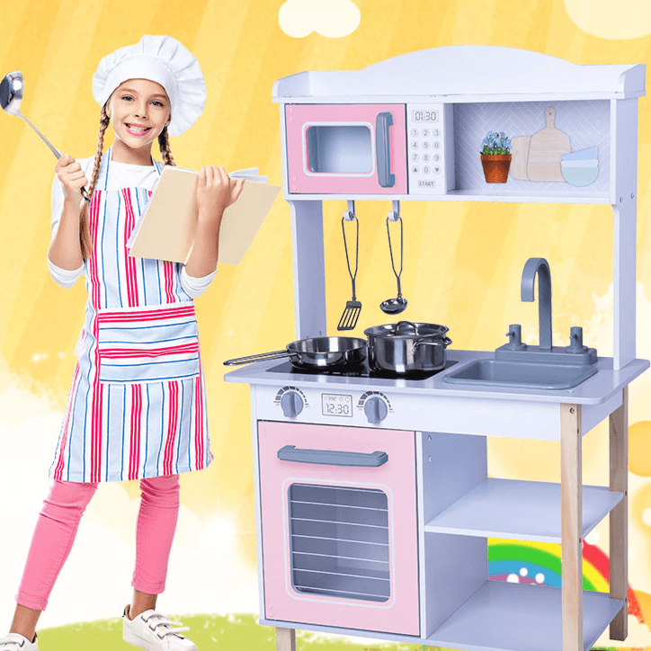 Wooden Play Kitchen Pink - 4 Accessories