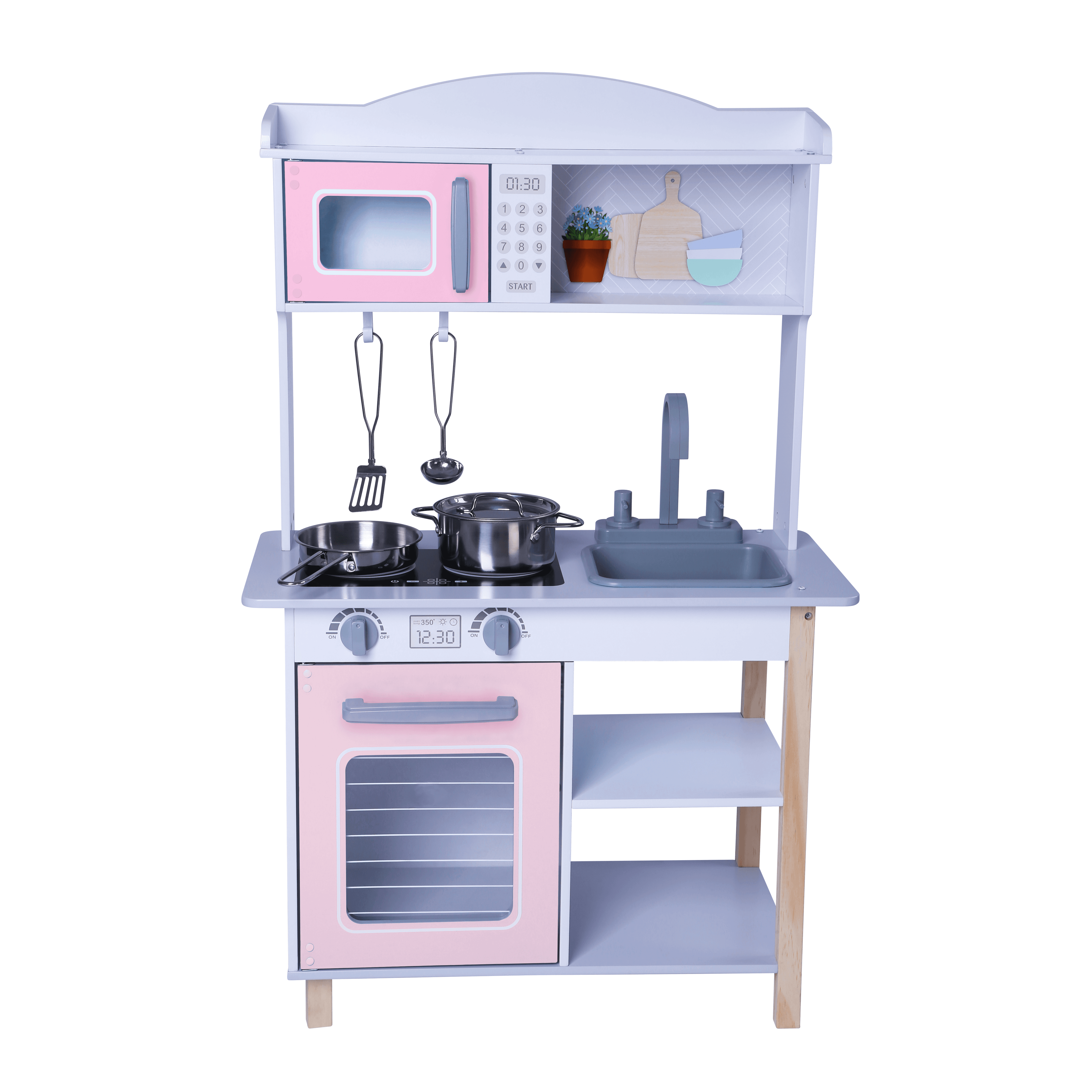 Wooden Play Kitchen Pink - 4 Accessories