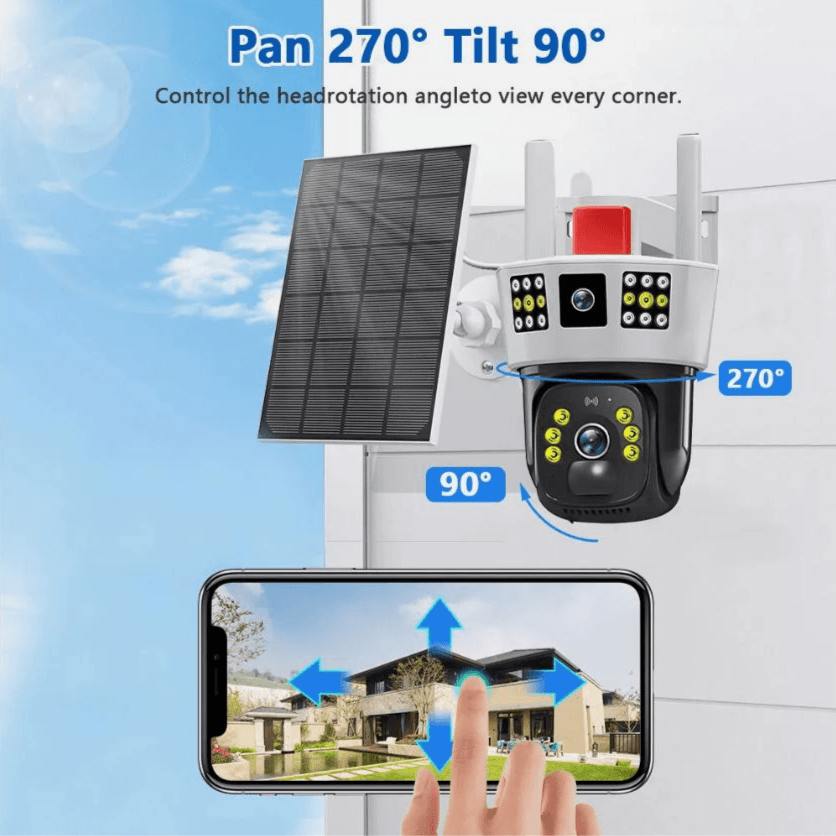 Outdoor Solar Battery Wireless WiFi IP Camera V380 Pro 3 Lens PTZ Home Security