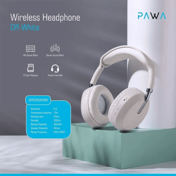سماعة رأس ستيريو بلوتوث لاسلكية مع صوت هاي فاي - Pawa HF423 أبيض