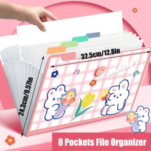 1pc A4 Organizer Folder With 8 Pockets (Pink)