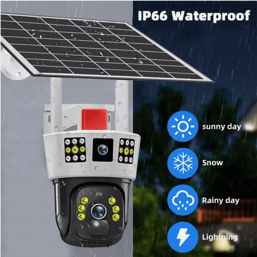 Outdoor Solar Battery Wireless WiFi IP Camera V380 Pro 3 Lens PTZ Home Security