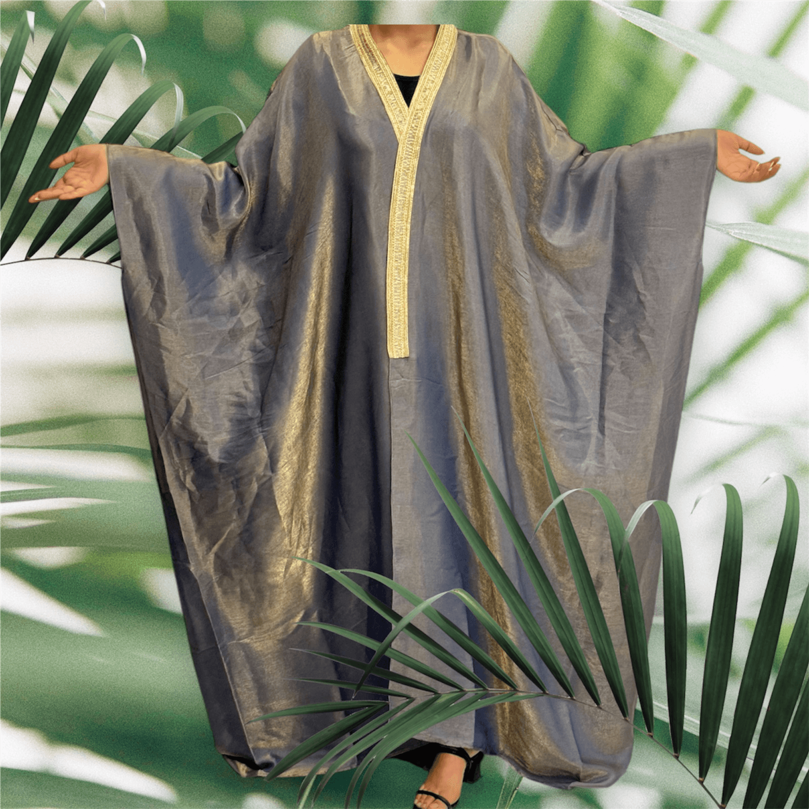 Bluish gray glossy Abaya