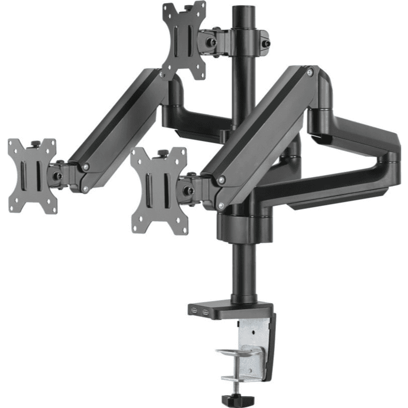 Twisted Minds Premium Triple Monitors Arm , Aluminum Pole Mounted Gas Spring, With USB Ports, 360° Rotary VESA Plate, Black | TM-26-C018UP