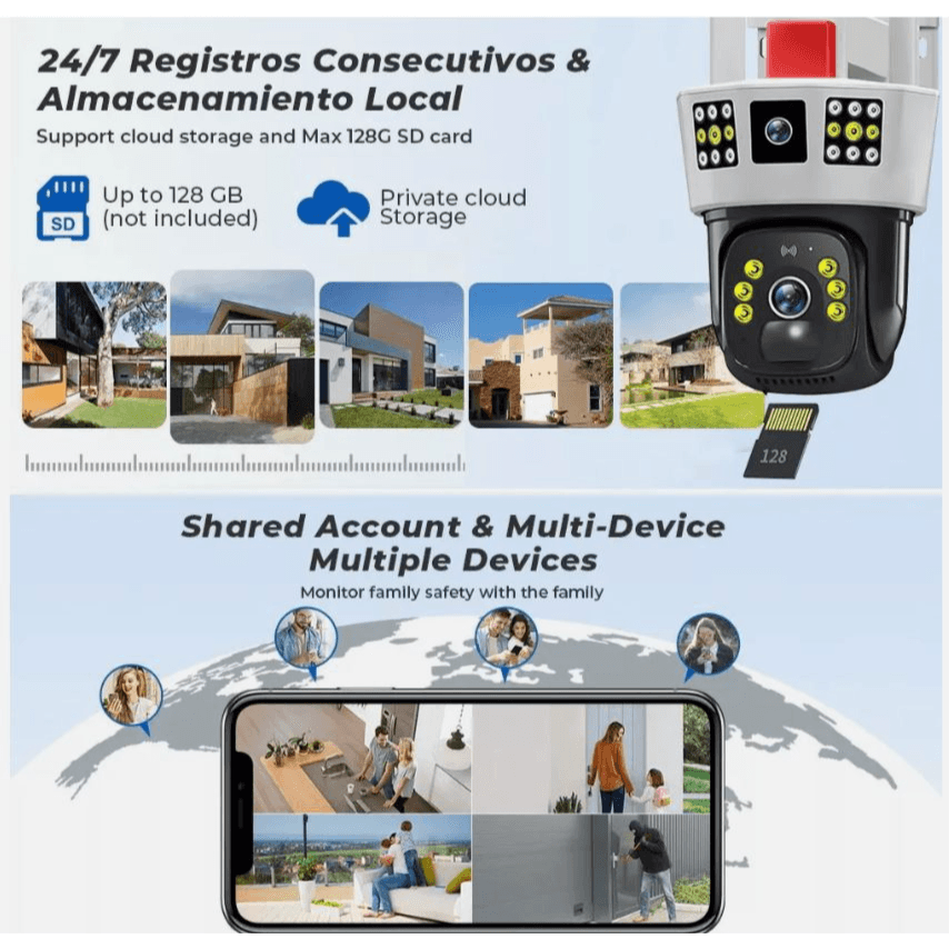 Outdoor Solar Battery Wireless WiFi IP Camera V380 Pro 3 Lens PTZ Home Security
