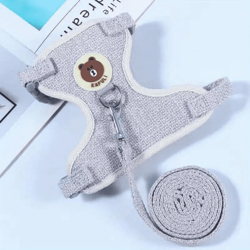 Cat Cute Plaid Pet Harness with Leash Medium Gray