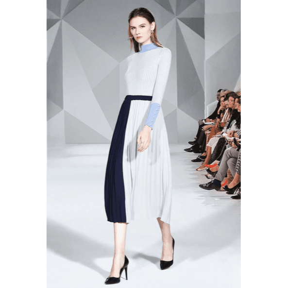 Women’s Casual Autumn Winter Turtleneck Stripe Belt Top And Skirt Dresses CD316