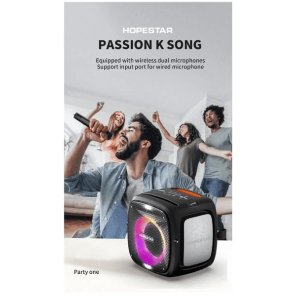 Hopestar Party One 80W Bluetooth Speaker, Big 12500mAh Battery, Dual Wireless Microphones, TWS, LED Light