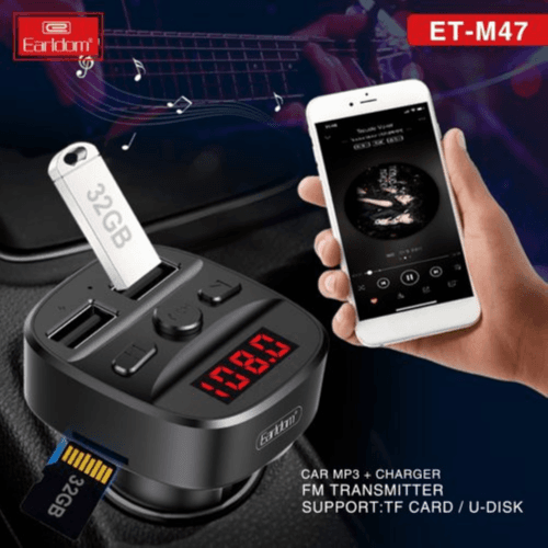 إيرلدوم سيارة MP3 باللون الأسود + شاحن وجهاز إرسال FM M47 2.4A