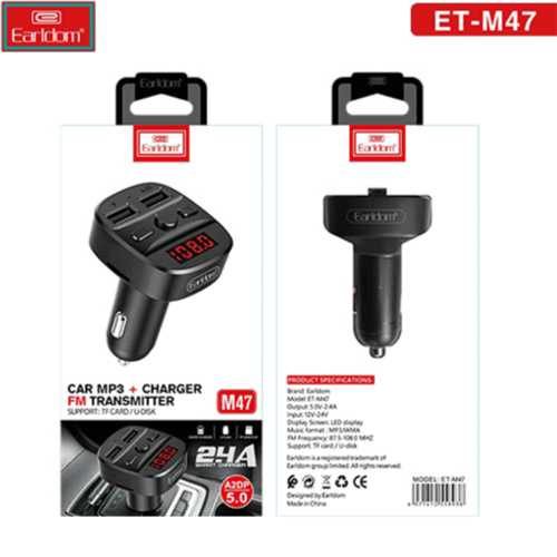 إيرلدوم سيارة MP3 باللون الأسود + شاحن وجهاز إرسال FM M47 2.4A