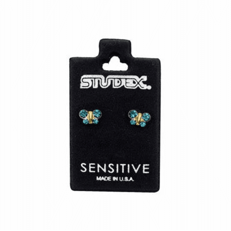 Studex Sensitive Fashion ButterFly Dec Blue Zircon S2012STX Gold plated earrings