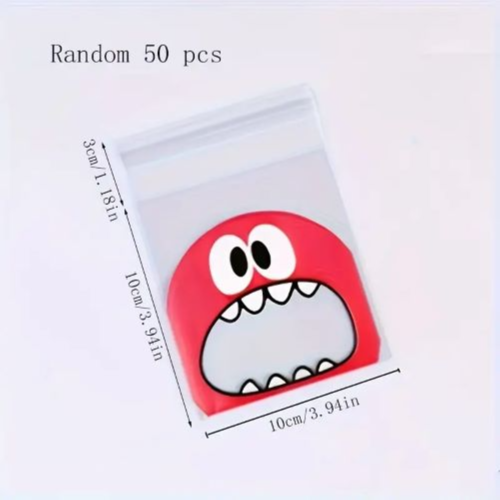 50pcs Cute Cartoon Monster Self-Sealing Bags For Snacks