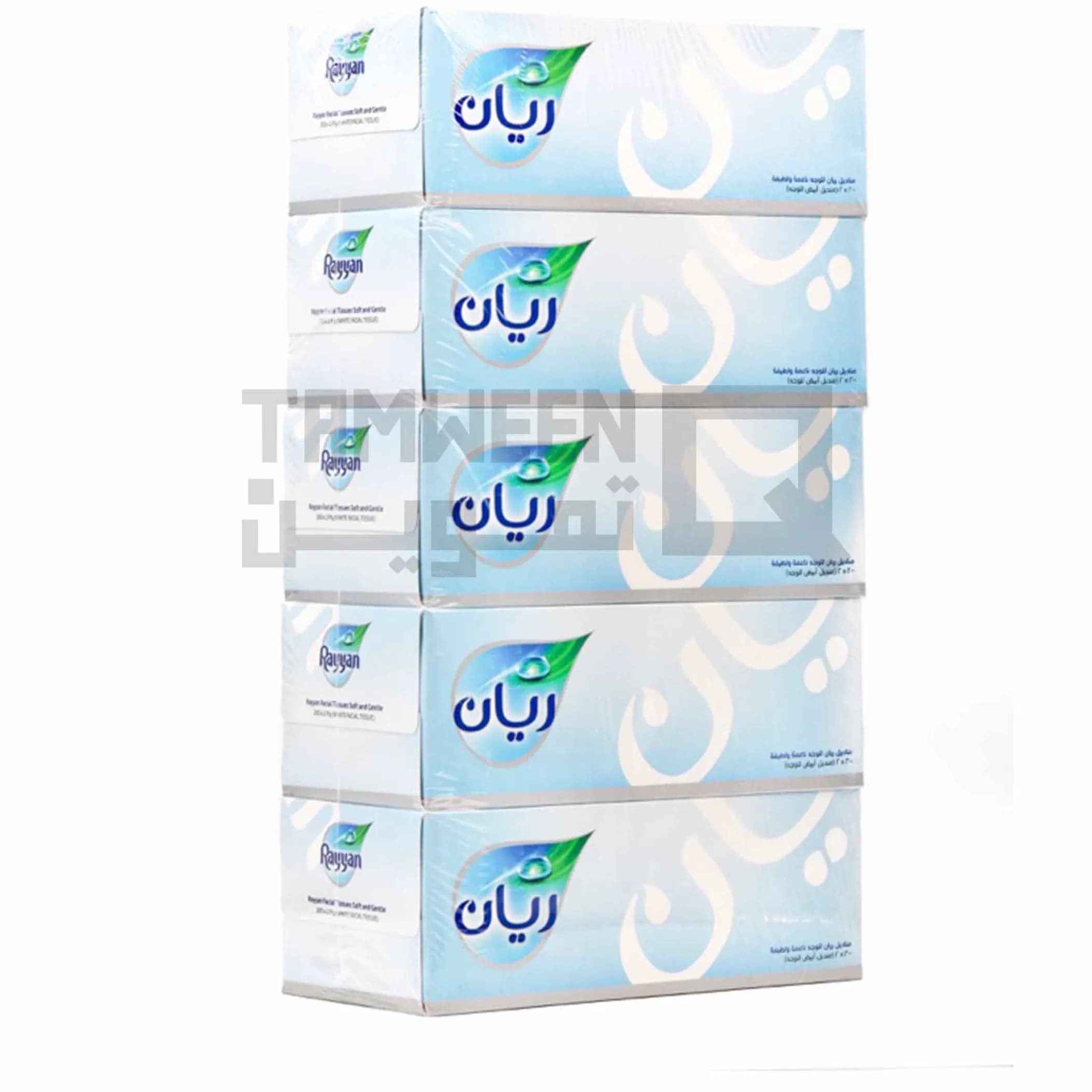 Rayyan Facial Tissues, 2 Ply 200 Sheets, 5 Box