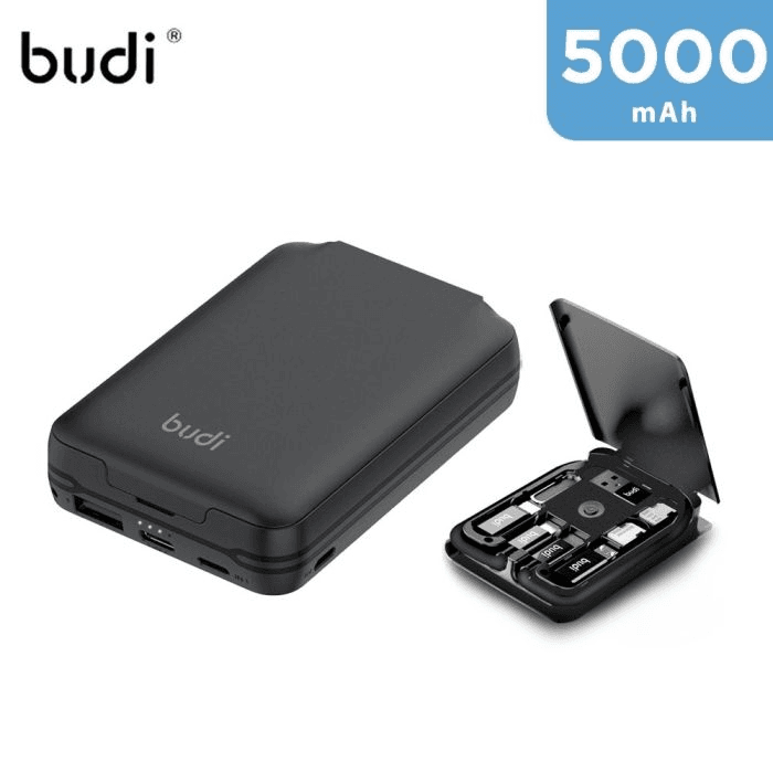 Budi 7-in-1 5000 mAh Power Bank MULTI-FUNCTIONAL BOX with Data Cables and  Card Holder  PB515PB