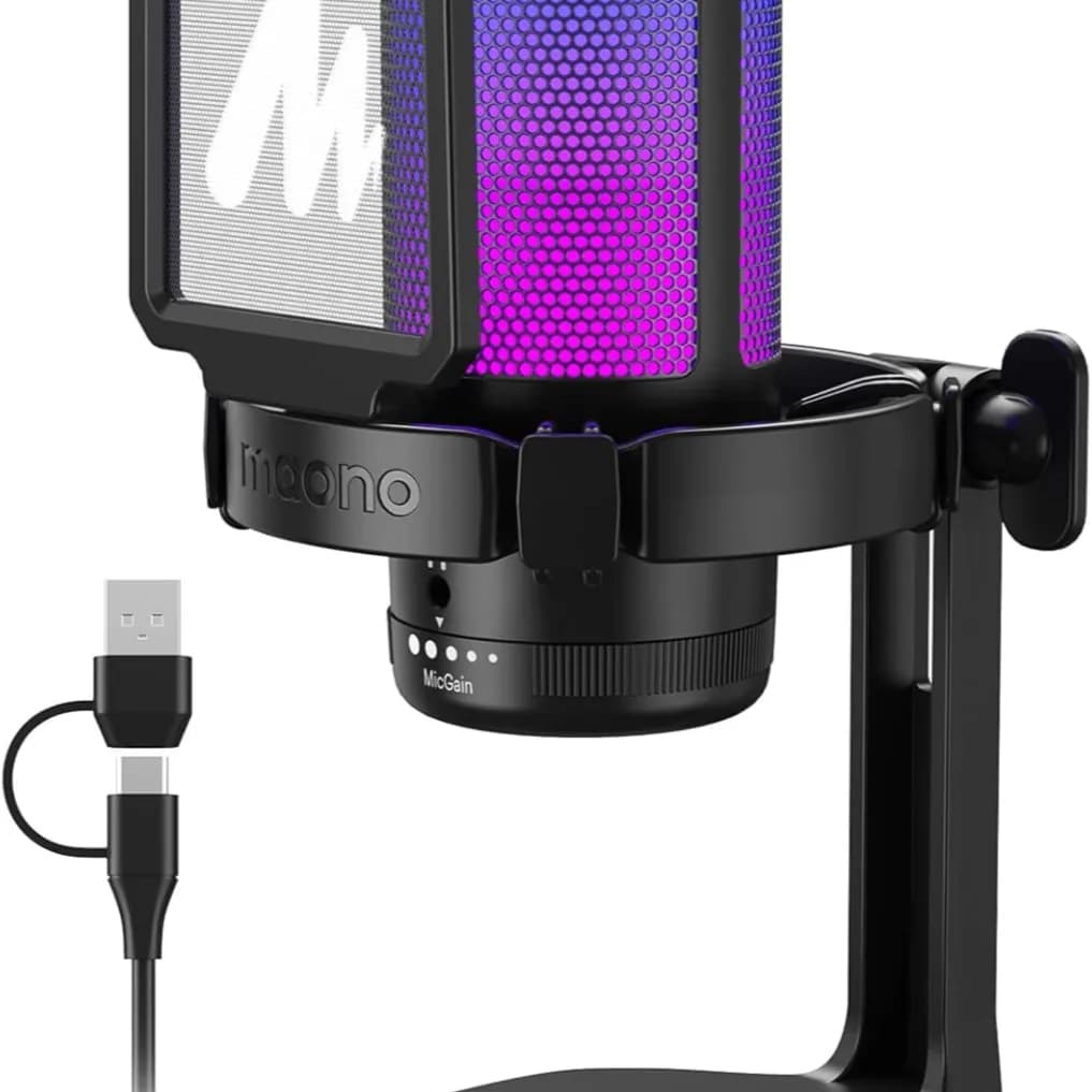 MAONO Gaming Microphone, USB Condenser Mic with Noise Cancellation, RGB Lights, Mute, Gain, Monitoring for Streaming, Podcast,YouTube, PC Desktop Computer Mic for PS5, GamerWave(DGM20) (Black)