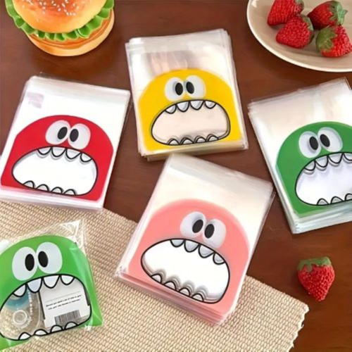 50pcs Cute Cartoon Monster Self-Sealing Bags For Snacks