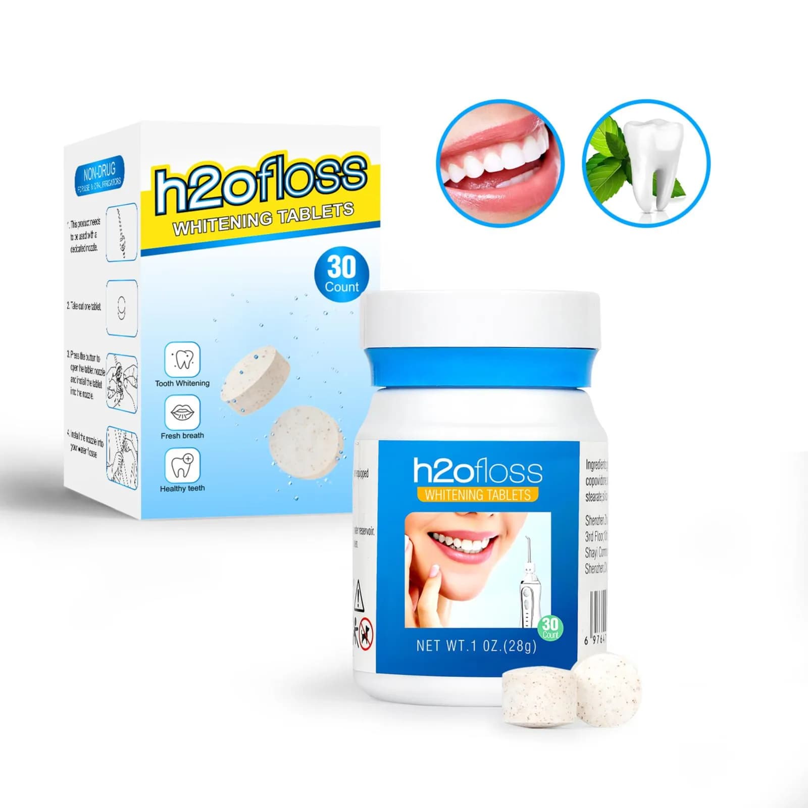 H2ofloss Whitening Tablets 30 Count 