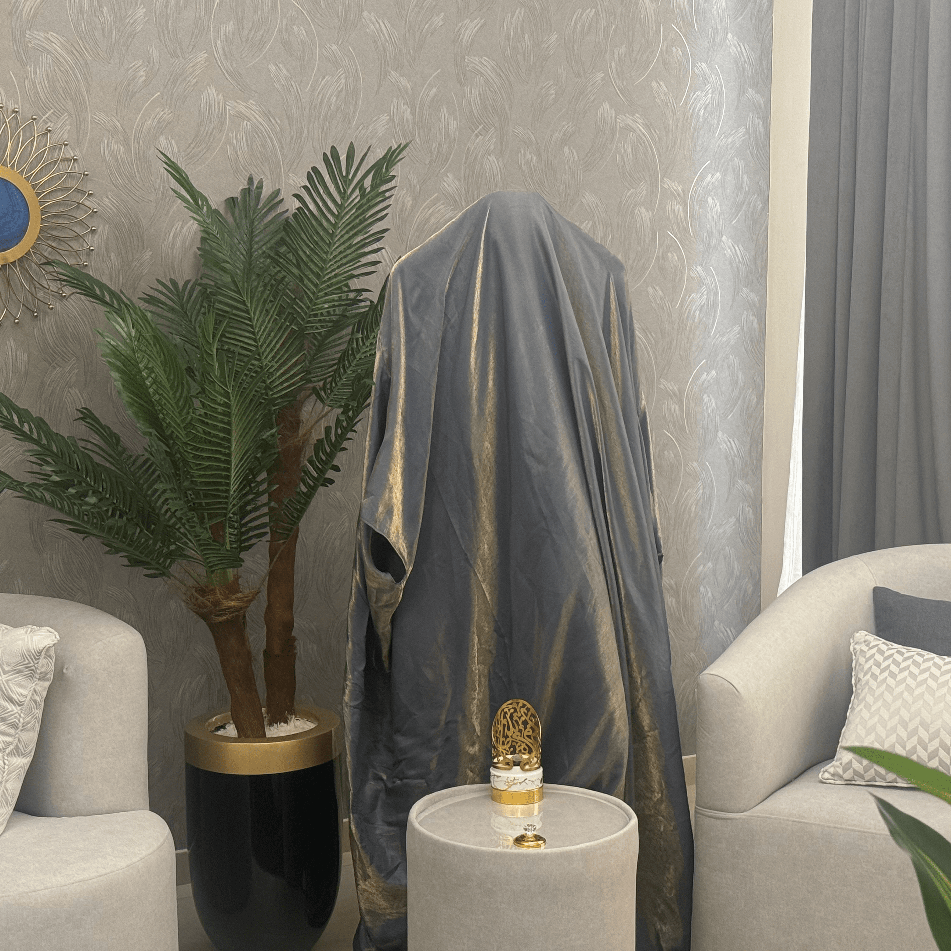 Bluish gray glossy Abaya