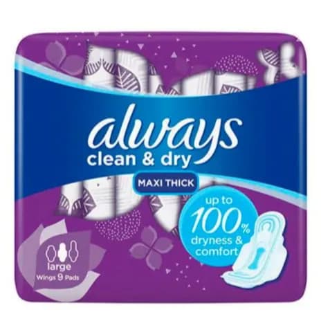 ALWAYS CLEAN & DRY MAXI THICK LARGE WINGS SANITARY PADS 9'S