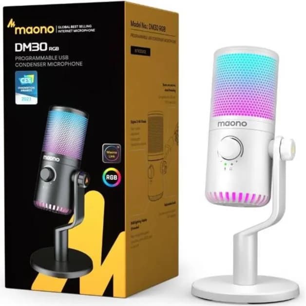 MAONO Gaming USB Microphone with Software, Programmable RGB Mic for Recording, Streaming, Podcast, PS5, PS4, PC, Computer, DM30 RGB white