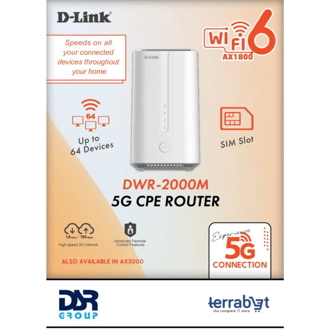 D-Link DWR-2000M 5G CPE Router, wifi 6 AX1800,Up to 64 Devices-(upc-006288)