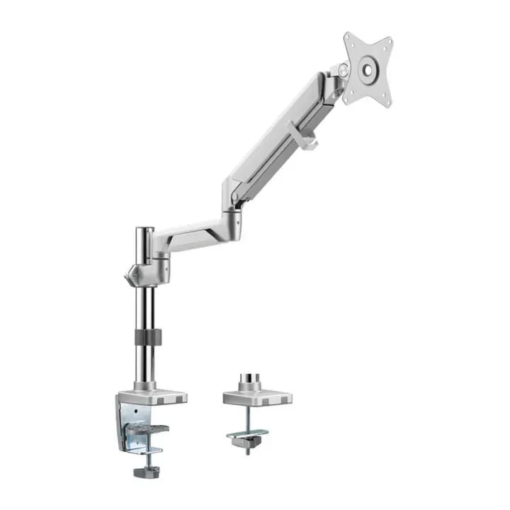 Gadgeton Premium Pole Mounted Single Monitor Arm, Stand And Mount  17” - 32” Up To 8 KG - Silver