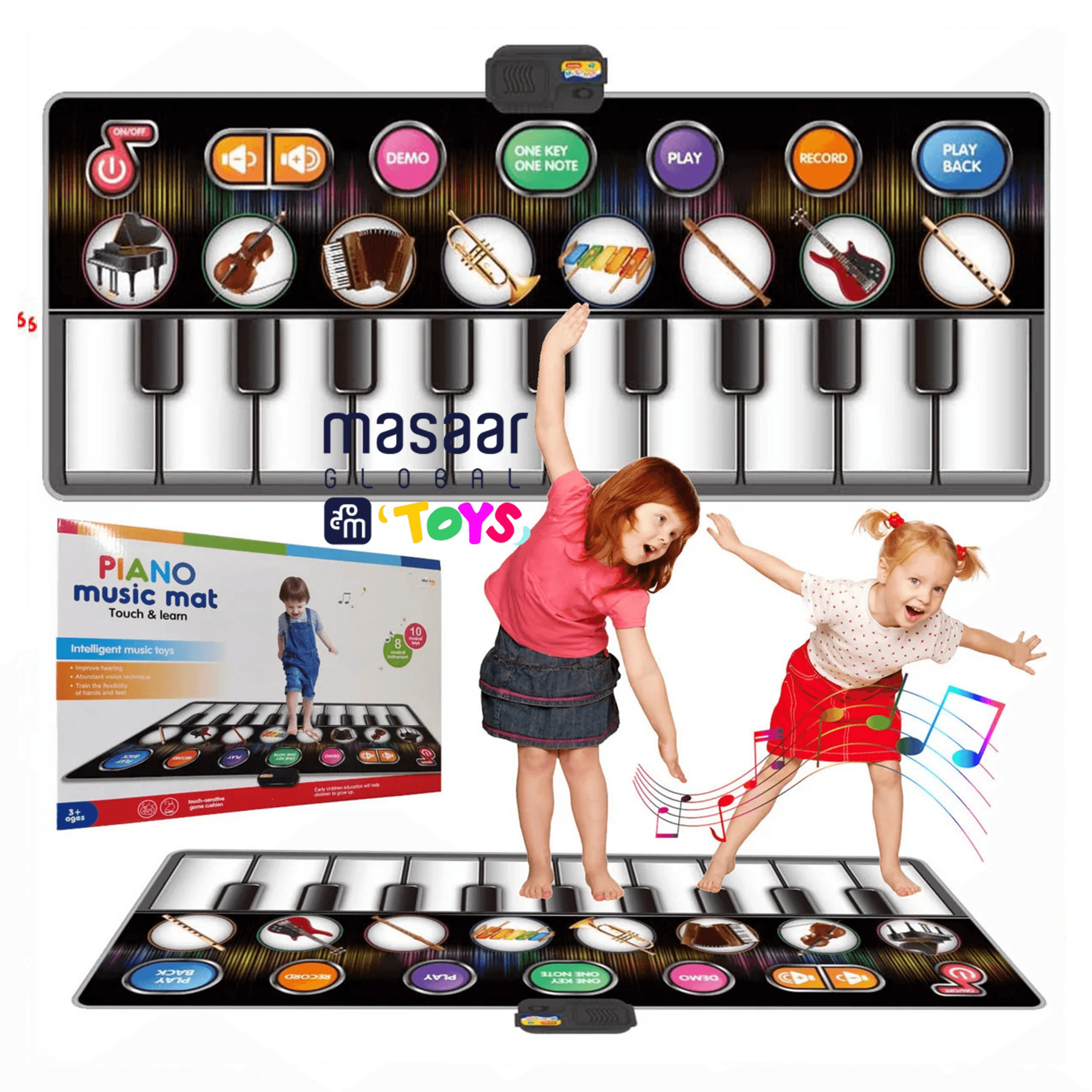 757-04C Floor Piano Mat For Kids Ages 5 To 9,Dancing Piano Mat For Kids,Floor Mat Piano Step Mat For Boys & Girls-Includes 10 Musical Keys,8 Musical Instruments - 58” X 23.5” Musical Mat