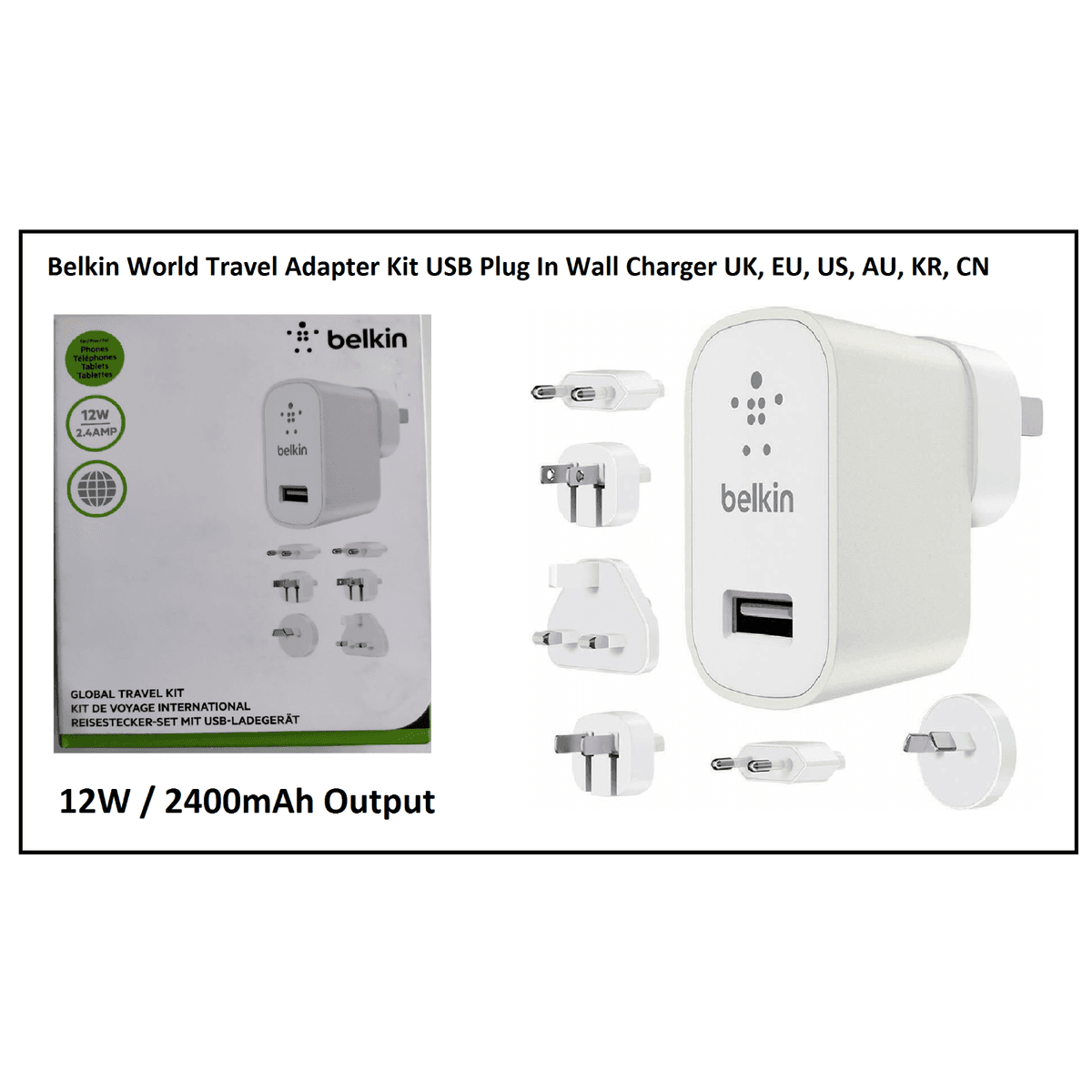 Belkin 2.4A Global Travel Kit USB Charger for iPhone iPad Tablet Smartphone